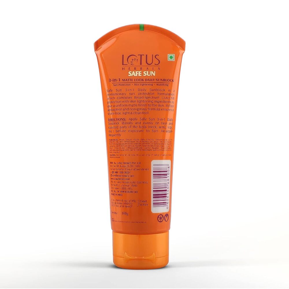 Lotus Herbals Safe Sun 3 In 1 Matte-Look Daily Sunscreen SPF 40 PA+++, 50 gm