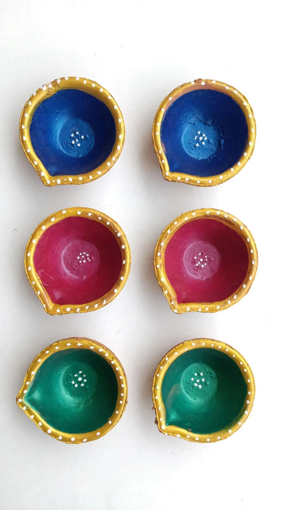 Decorative Multicolour Clay Diya Set of 6