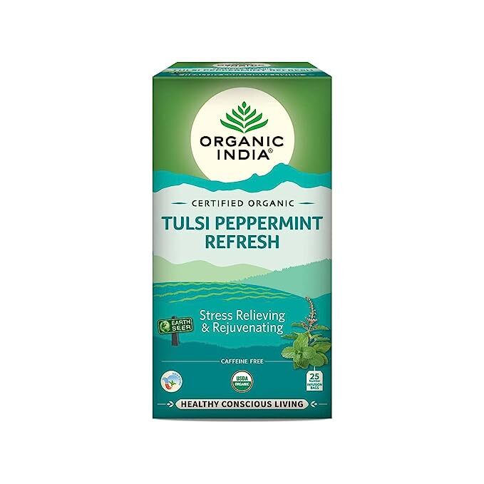 Organic India Tulsi Peppermint Refresh Tea Bags, Net Qty 25 Infusion bags * 1.7 g
