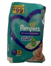 Pampers Diaper Pants For New Baby, All Round Protection, Anti-Rash Blanket, New & Improvd, 8 Pants