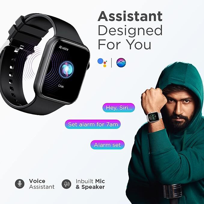 Fire-Boltt Ring Plus 1.91" Bluetooth Calling Smartwatch Largest Full Touch Display & Full Metal Body, AI Voice, Over 100 Sports Modes, SpO2, Heart Rate Tracking (Black