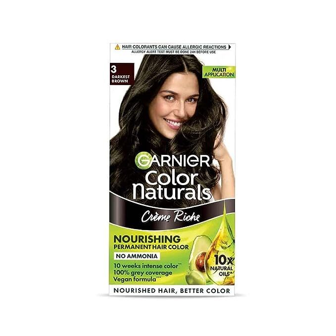 Garnier, Hair Colouring Creme, Long-lasting Colour, Smoothness & Shine, Color Naturals, Shade: 3 Darkest Brown, 70ml + 60g
