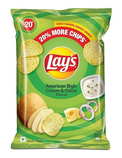 Lays Potato Chips 48 Gram, American Style Cream & Onion Flavour, Crunchy Chips & Snacks