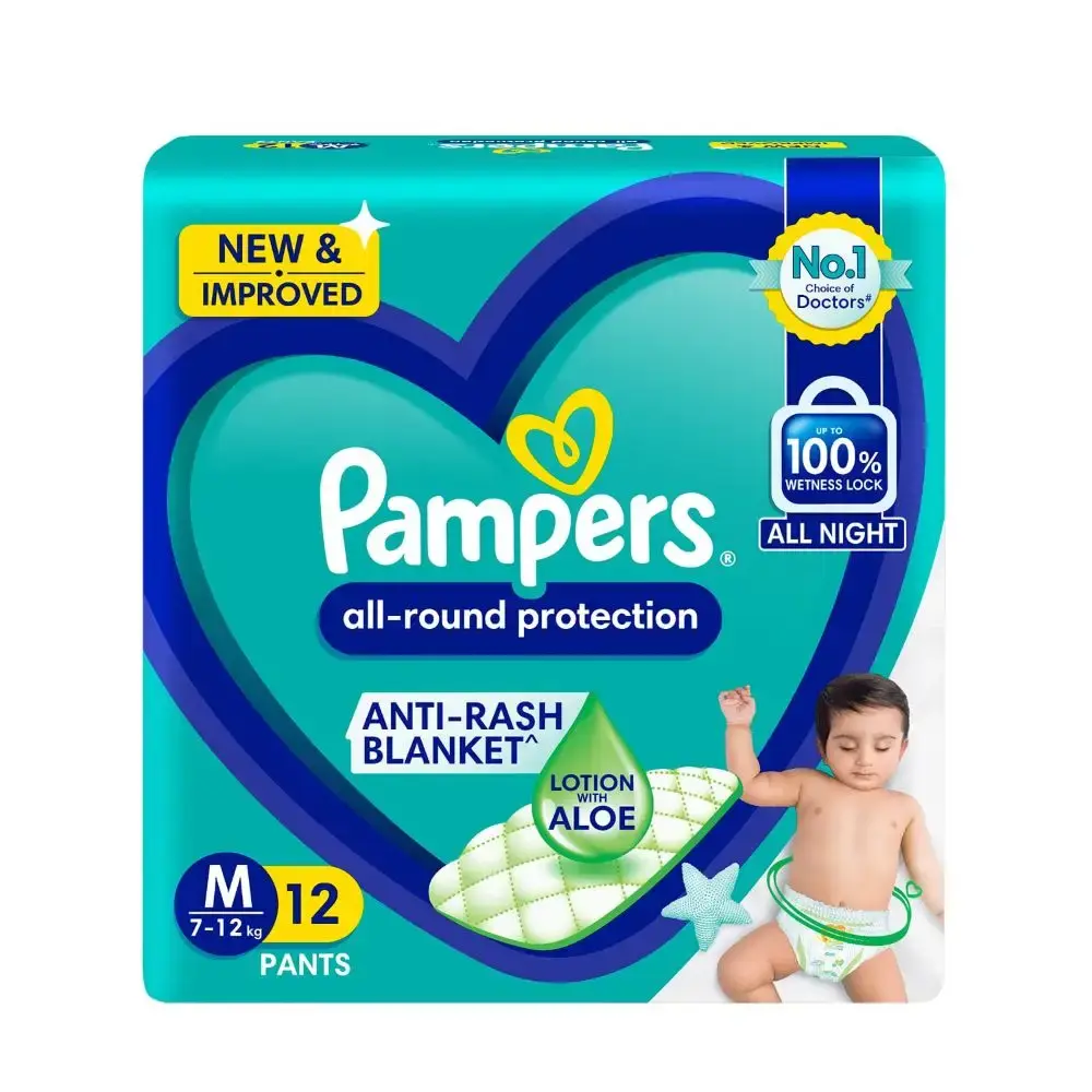 Pampers Diaper Pants- Medium Size, All Round Protection, Anti-Rash Blanket, New & Improvd, 12 Pants