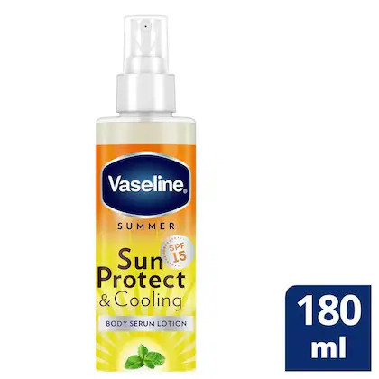 Vaseline SPF 15 Cool Mint & Aloe Extract Sun Protect & Cooling Body Serum Lotion 180 ml