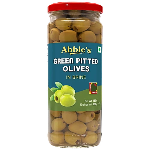 Abbie's Green Pitted olives In Brine 450gm
