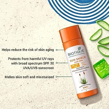 BIOTIQUE Sun Shield Aloe Vera Sunscreen Ultra Protective Lotion SPF 30+ UVB, 120 ml