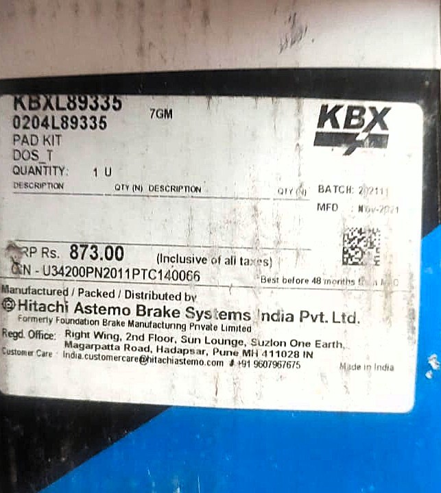 Disc Pad for Tata DOST, Vista, Super Ace - KBXL89335