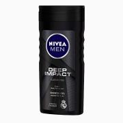 Nivea MEN Deep Impact 3 in 1 Shower Gel for Body, Face & Hair, with Microfine Clay Body Wash, 250 ml
