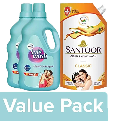 Safe Wash Premium Liquid Detergent 1kg, B1G1+750ml Handwash