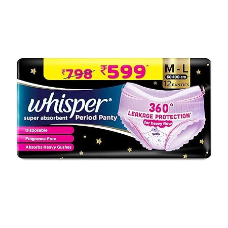 Whisper Super Absorbent Period Panty M-L, 12 Pants