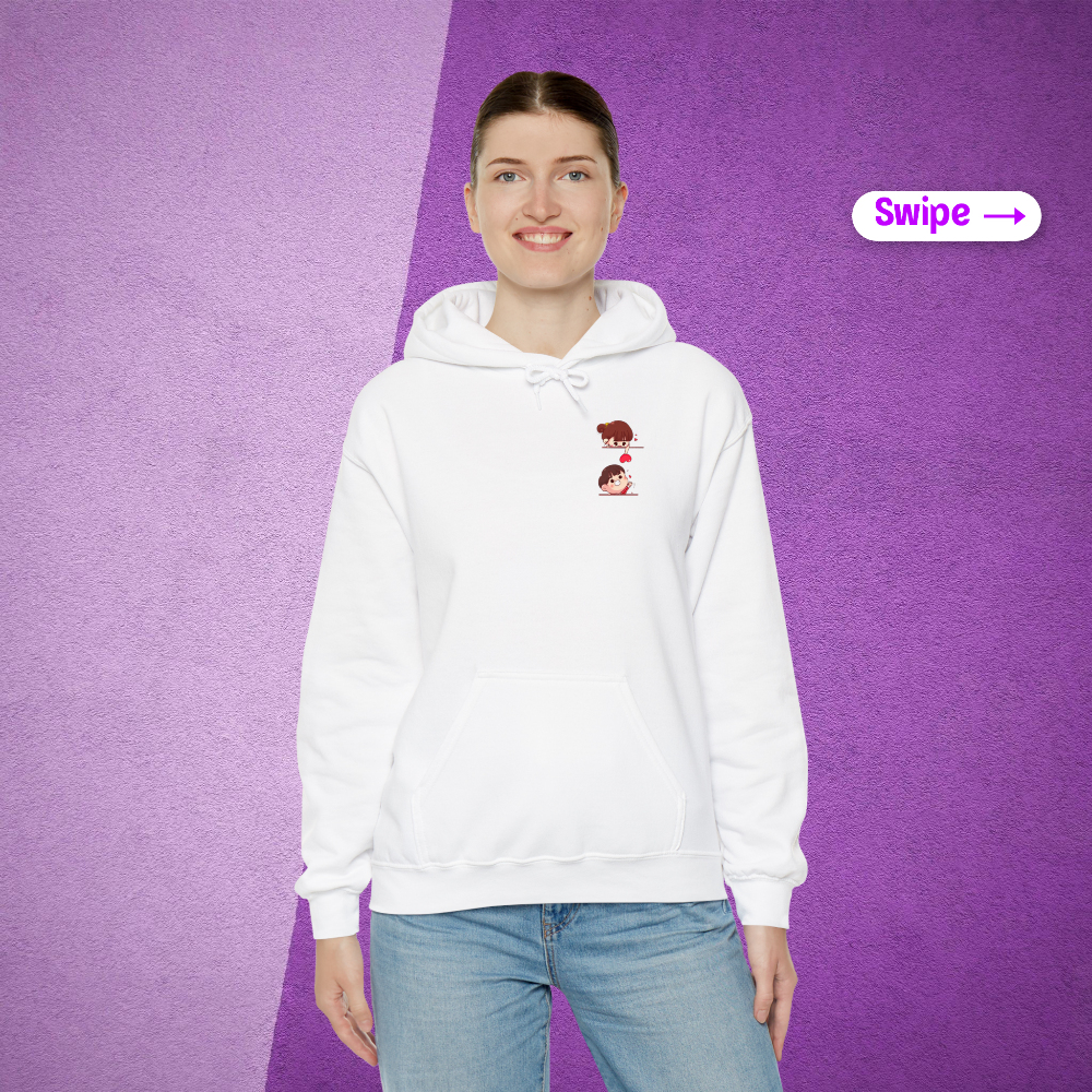 couple with heart hoodie