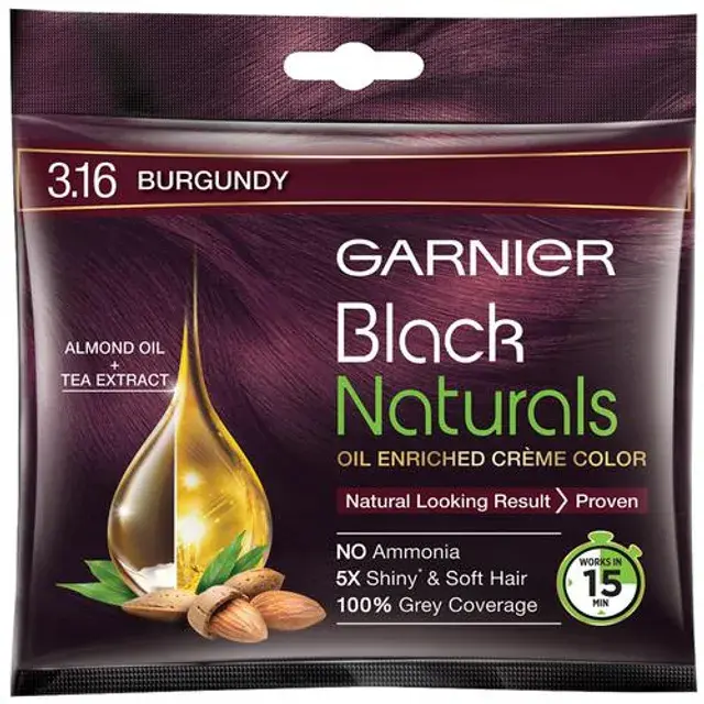 Garnier Black Naturals Hair Colour, 20 g 3.16 Natural Burgundy (Pack of 10 Pcs)