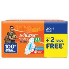 Whisper Choice Ultra Sanitary Pads, XL Size, Pack of 20 Pads