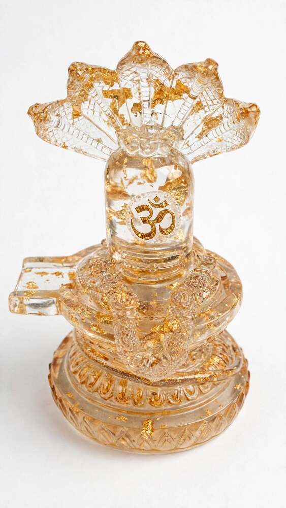 Golden Crystal Shivling With Sheshnaag 1pc