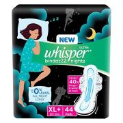 New Whisper Ultra bindazzz nights Sanitary Pads XL+, Pack Of 44 Pads