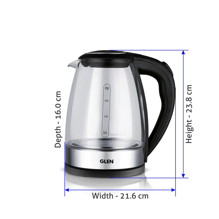 Electric Glass Kettle 1.8 Litre with 360° Rotational Base, Auto Shut-off, 2000 W - White (9012)