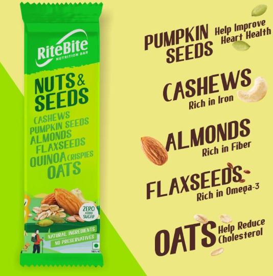 Rits Bite Nuts & Seeds Cashew Pumpkin Seeds Almonds Flaxseeds Quinoa Crispies Oats 35g