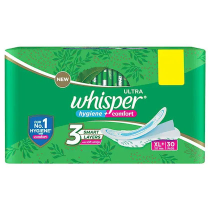 New Whisper Ultra hygiene+comfort Sanitary Pads XL, Pack of 30 Pads
