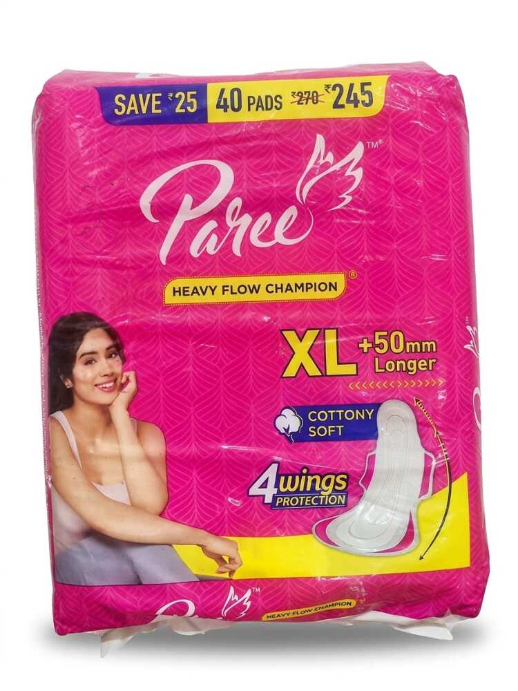 Paree Heavy Flow Champion XL+50mm Longer 4 Wings Protection 40 Pads Pack Of 1