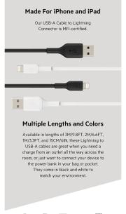 Apple Certified Lightning to USB Charge and Sync Cable for iPhone, iPad, Air Pods, 39.6 inch (100cm) – Black