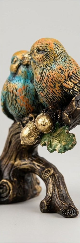 Premium Handcrafted Resin Twin Love Birds Perched On Tree Branch Figurine 1pc