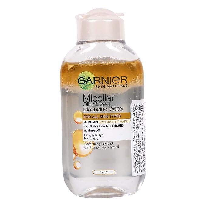 Garnier Micellar Water Bi Phase Makeup Remover With Cotton Pad, 125ml