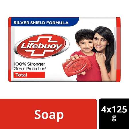 Lifebuoy Total Soap, 100% Stronger Germ Protection, New Silver Shield Formula, 125 g Pack of 4