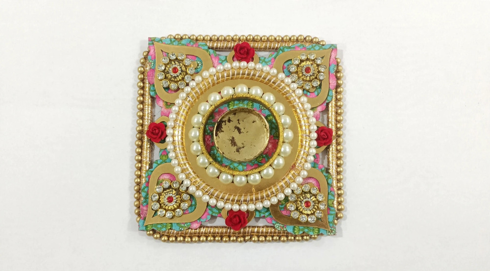 Decorative Multicolour Pearl Work Pooja Plate 1N