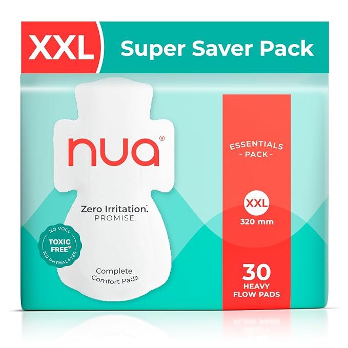 Nua Complete Comfort Sanitary Pads for Women XXL | Pack of 30
