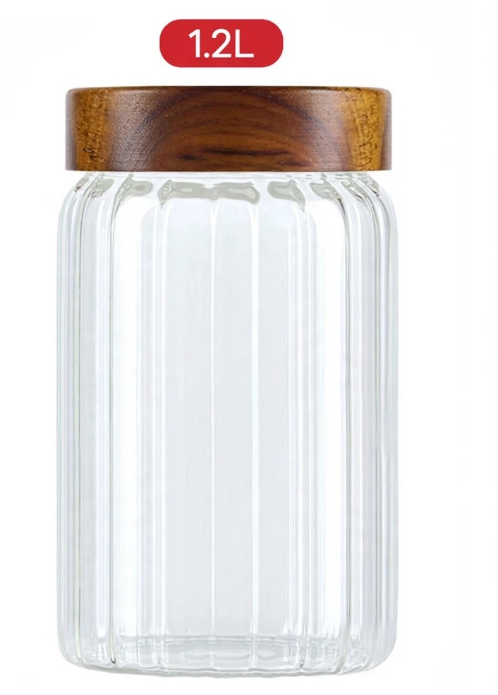 Borosil Linea Glass Jar With Acacia Lid