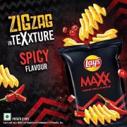 Lays Maxx Potato Chips - Macho Chilli Flavour, Crunchy Crispy Snacks, 56 g