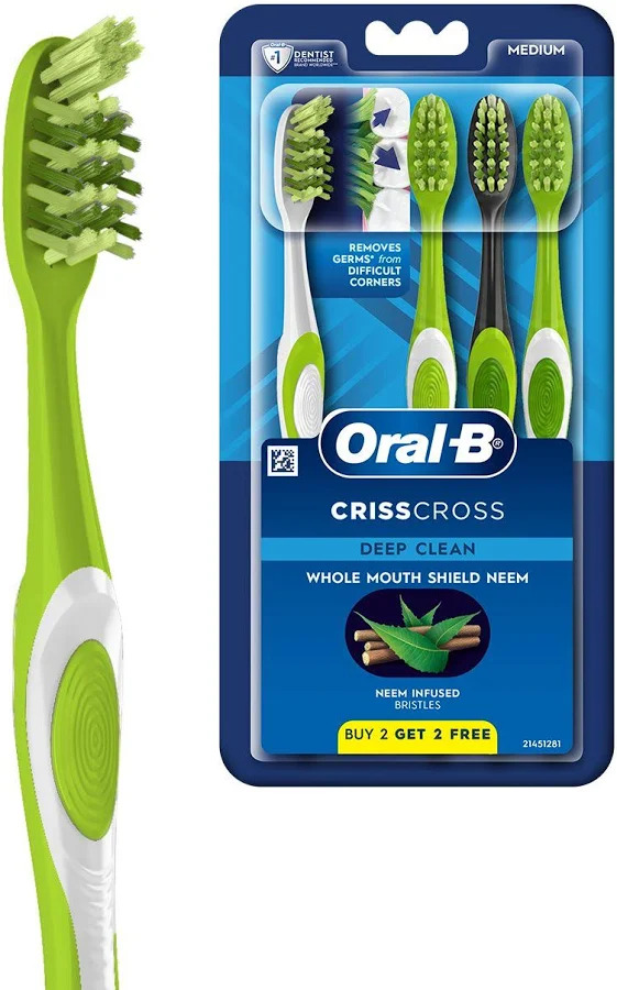 Oral-B Criss Cross Anti-Plaque, Neem Extract Toothbrush Pack Of 4