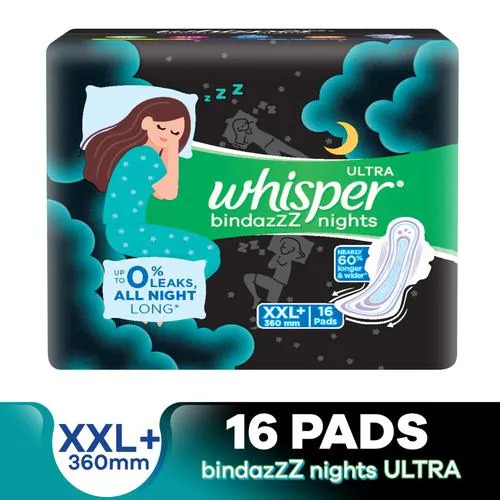 Whisper Ultra Overnight Sanitary Pad With Wings -XXL Plus, 16 pcs