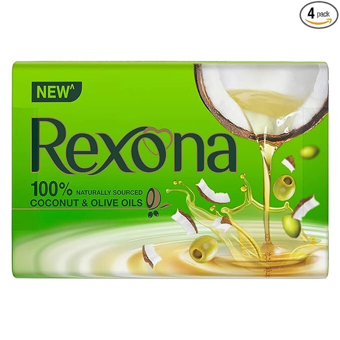 Rexona Coconut & Olive Oil Soap Bar, 100% Naturally Sourced, 100 g Pack of 4