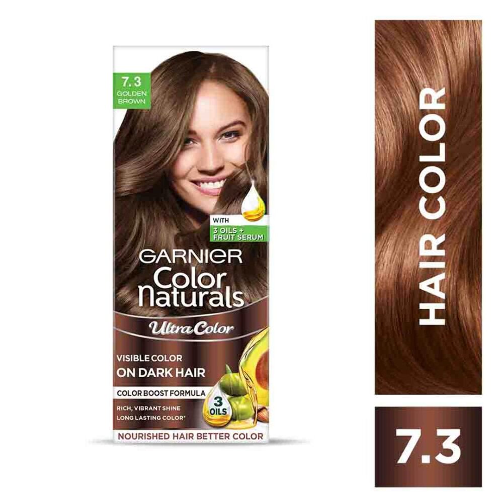 Garnier, Hair Colouring Creme, Long-lasting Colour, Smoothness & Shine, Color Naturals, Shade: 7.3 Golden Brown, 55ml + 50g