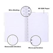 Navneet HQ | Five Subject Spiral Wiro Bound Notebook - Single Line | 17.6x25 cm |Single Line |300 Pages |White