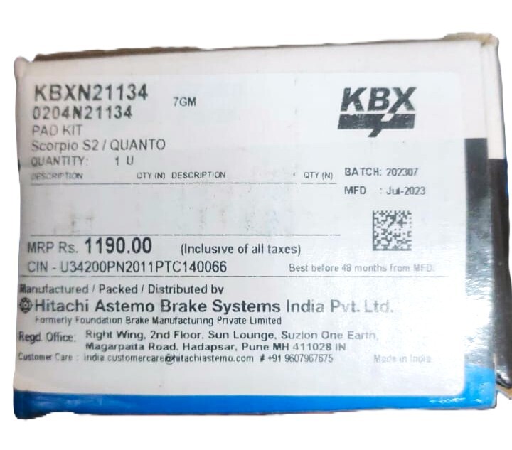 Front Disc Pad for Mahindra Scorpio S2 / Marazzo-KBXN21134