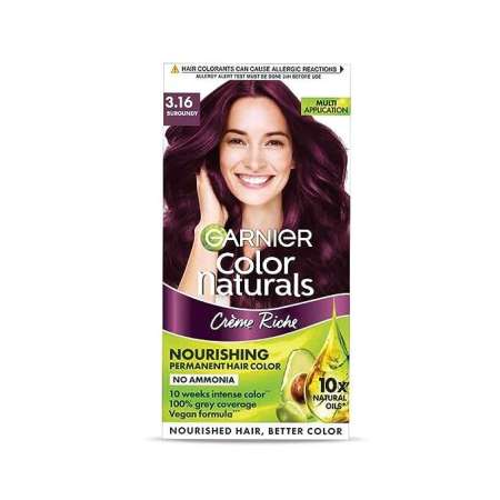 Garnier, Hair Colouring Creme, Long-lasting Colour, Smoothness & Shine, Color Naturals, Shade: 3.16 Burgundy, 70ml + 60g
