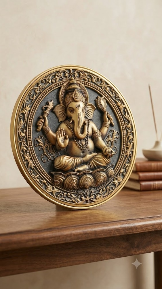 Premium Lord Ganesha Sitting Wall Hanging Decorative Plate 1pc