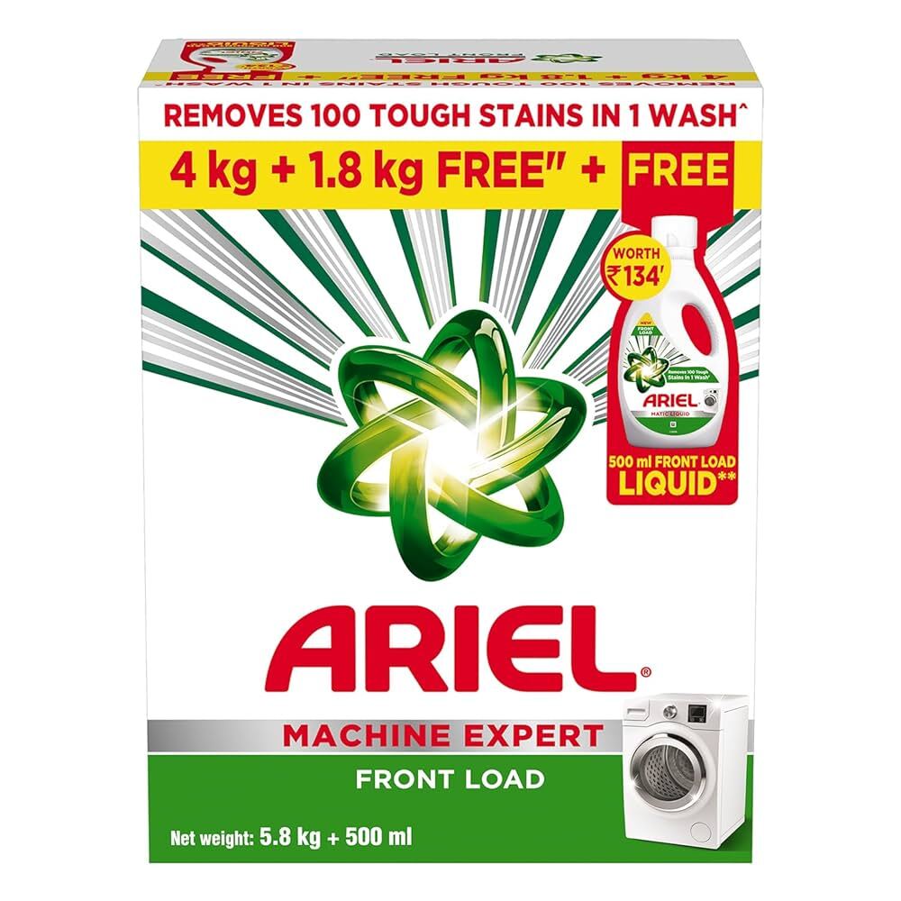 Ariel Matic Detergent Powder Front Load, 5.8kg + 500ml Liquid free