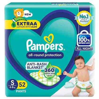Pampers All-Round Protection Anti-Rash Blanket S 4-8Kg, 52Pants+4extra