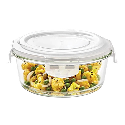 Borosil Microwavable Glass Klip-N-Store Round Container 1.05L