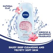 Nivea Women Body Wash, Clay Fresh Hibiscus & Grapefruit Shower Gel, For Deep Cleansing & Velvety Soft Skin, 250ml