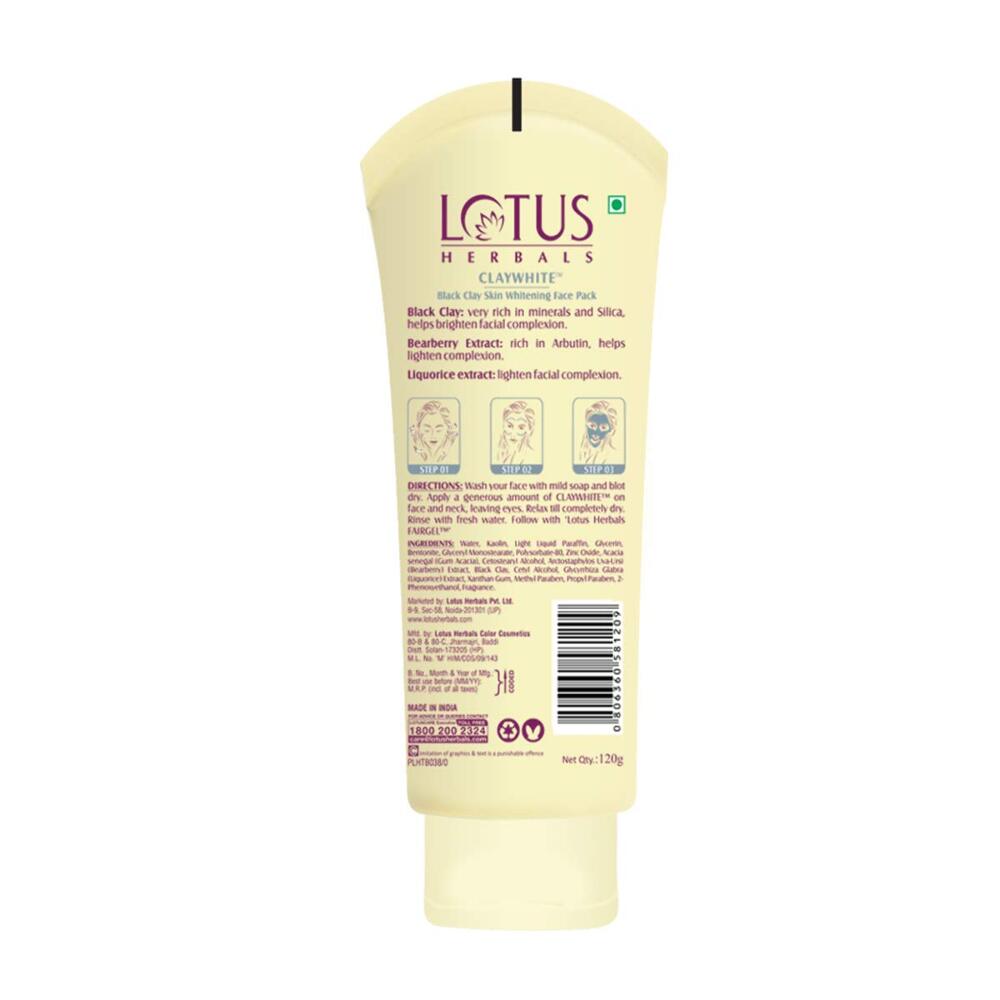 Lotus Herbals CLAYWHITE Black Clay Skin Brightening Face Pack, 120 gm
