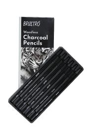 BRUSTRO Woodless Charcoal Pencil Set of 6 (3 Soft, 2 Medium, 1 Hard)