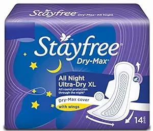 Stayfree Dry Max All Night Sanitary napkins (Pack of 14 Count) XL,