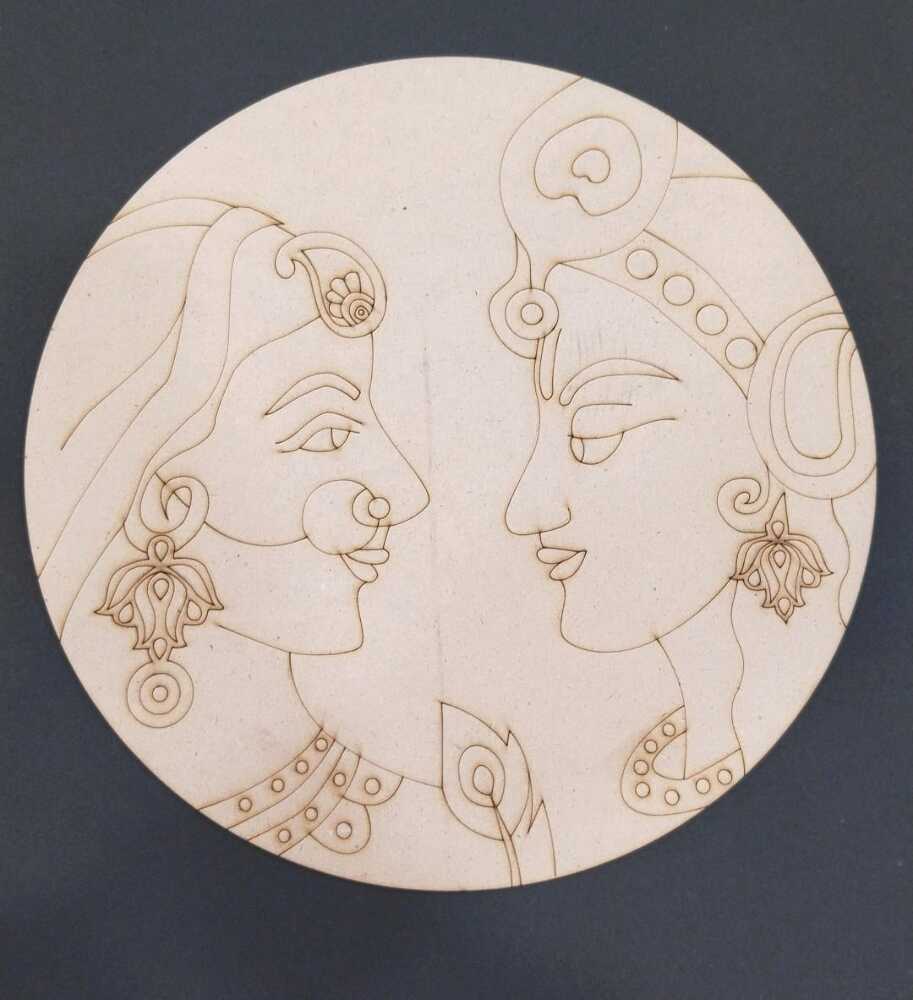 Radhe Krishna Pre Marked Wooden Mdf Round Shape, 12 inch