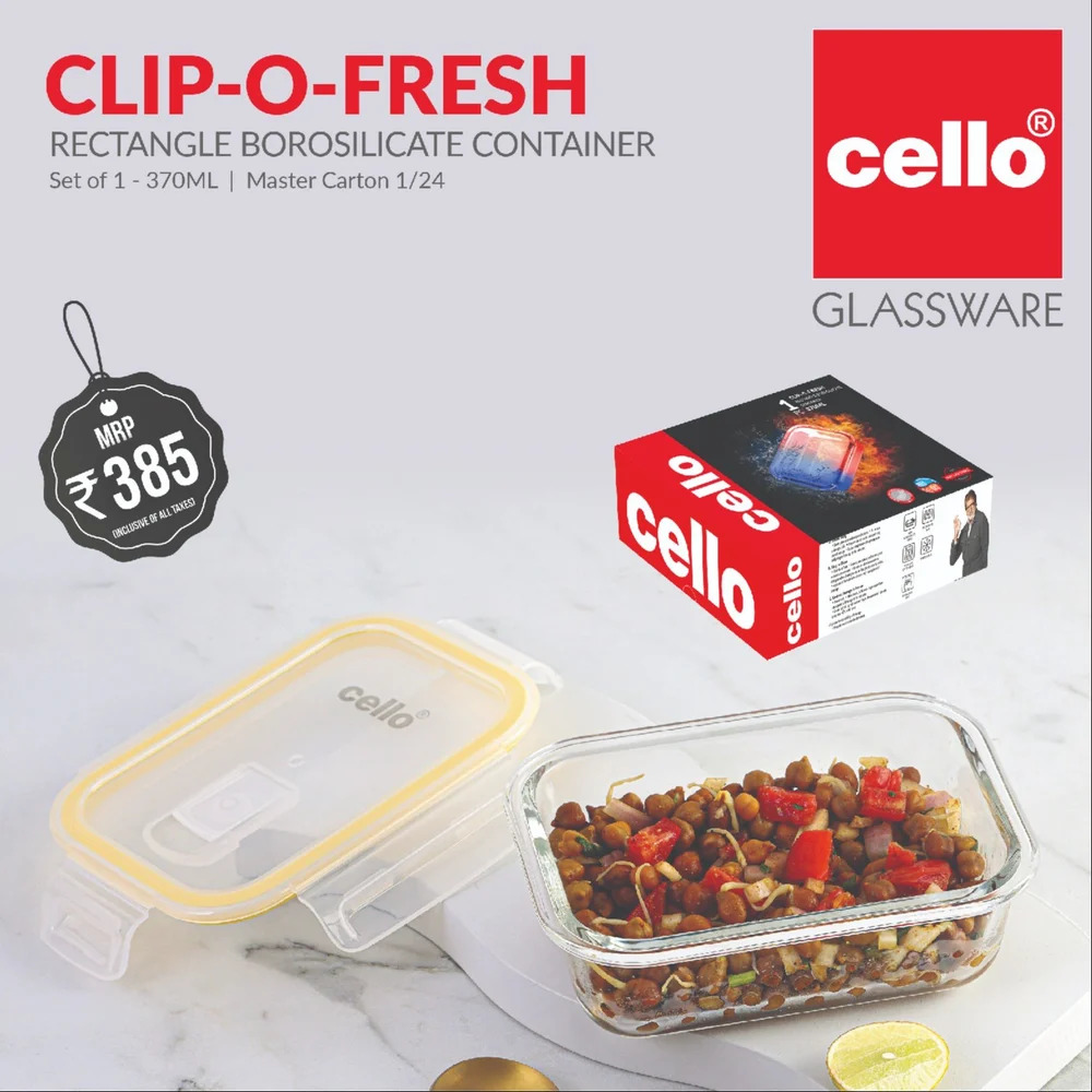 Cello Clip-O-Fresh Rectangle Borosilicate Container 370ml