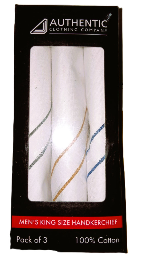 Authentic Men's King Size Handkerchief Pack Of 3 100% Cotton
